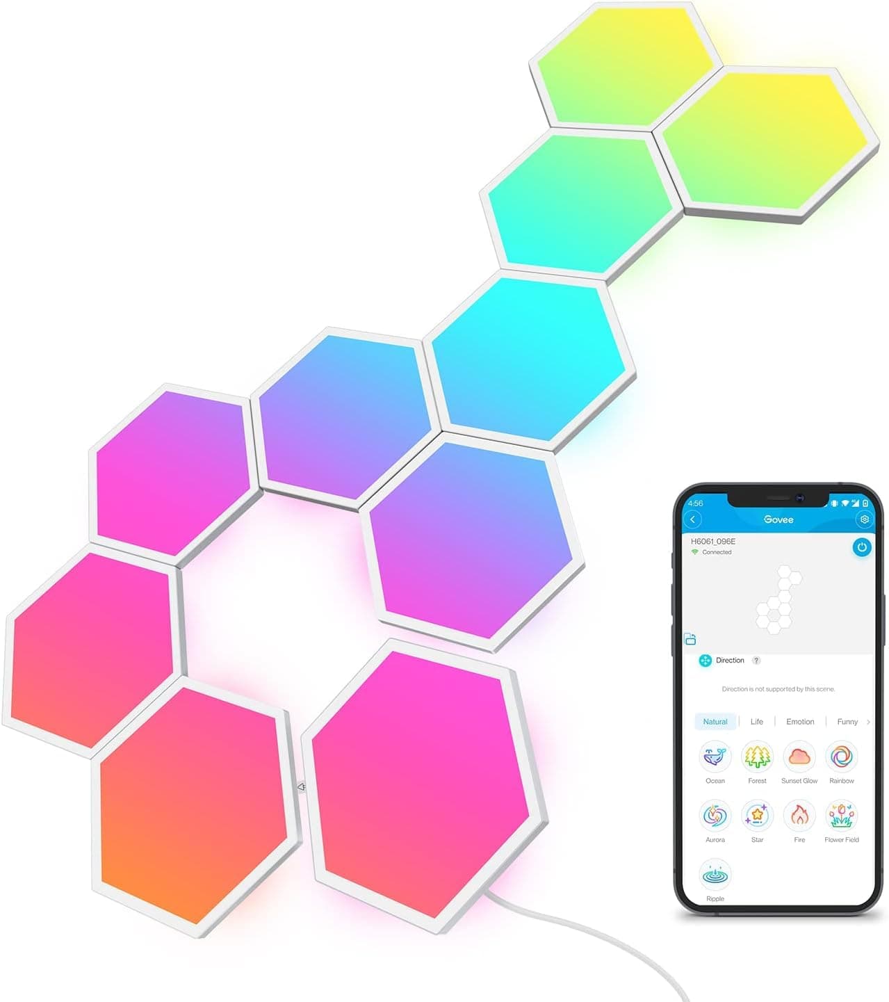 Govee Glide Hexa Light Panels, RGBIC Hexagon LED Wall Lights, Wi-Fi Smart Home Creative Wall Lights with Music Sync, Works with Alexa Google Assistant for Indoor Gaming Decor, 10 Pack 10 panels