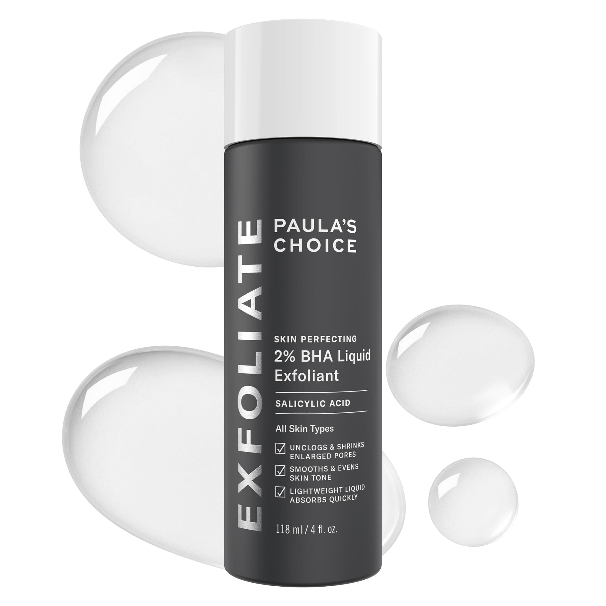 Paula's Choice SKIN PERFECTING 2% BHA Liquid Exfoliant with Salicylic Acid, Facial Polish for Pores, Wrinkles & Fine Lines, Suitable for Blackhead-Prone Skin, Fragrance-Free 4 Fl Oz