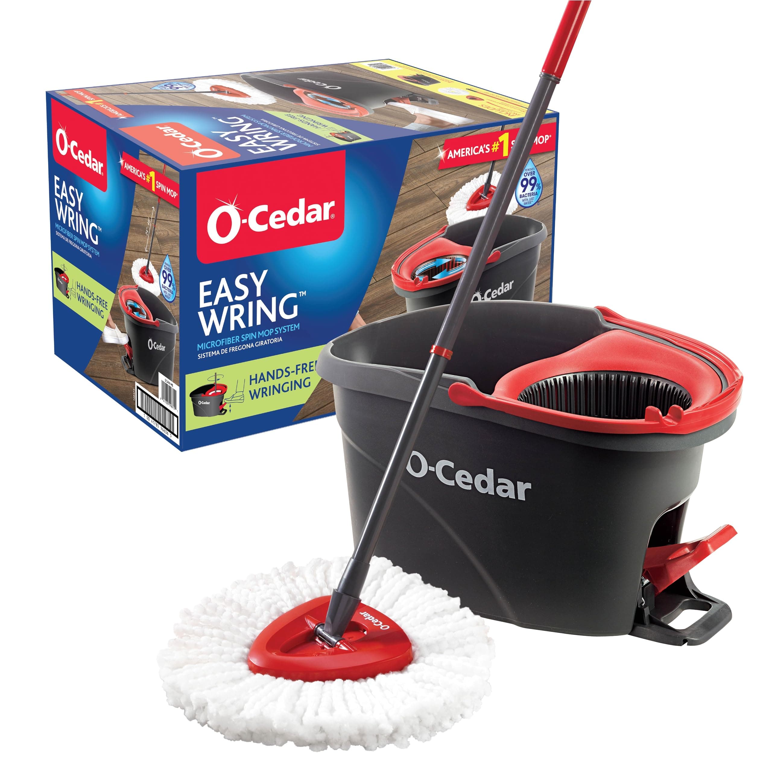 O-Cedar EasyWring Microfiber Spin Mop, Bucket Floor Cleaning System, Red, Gray, Standard #1 Easywring System